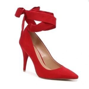 JLO Red Reena Pump Heels with Ribbon